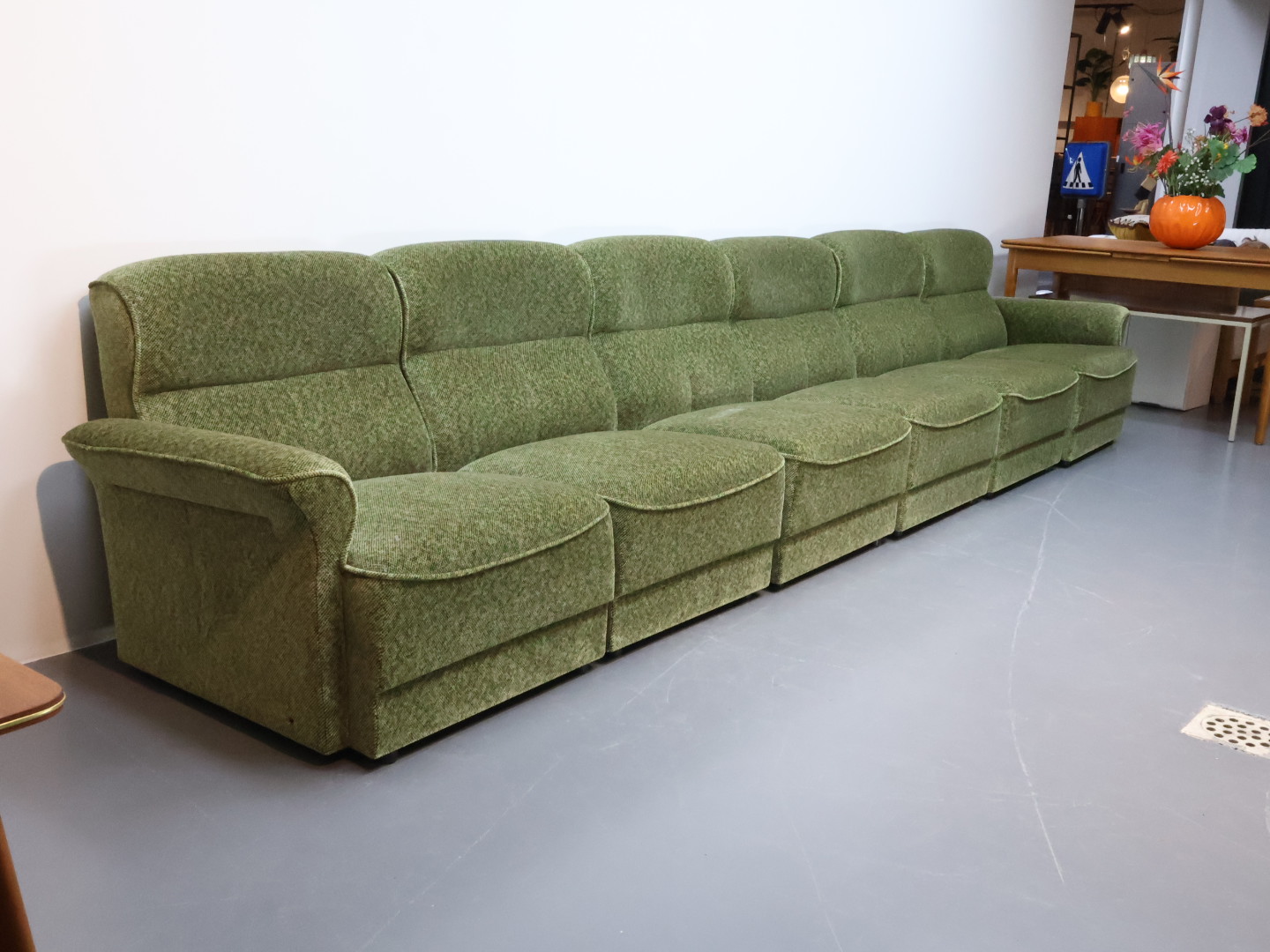 Vintage modulaire bank / stof hout / groen bruin / 4 delig
