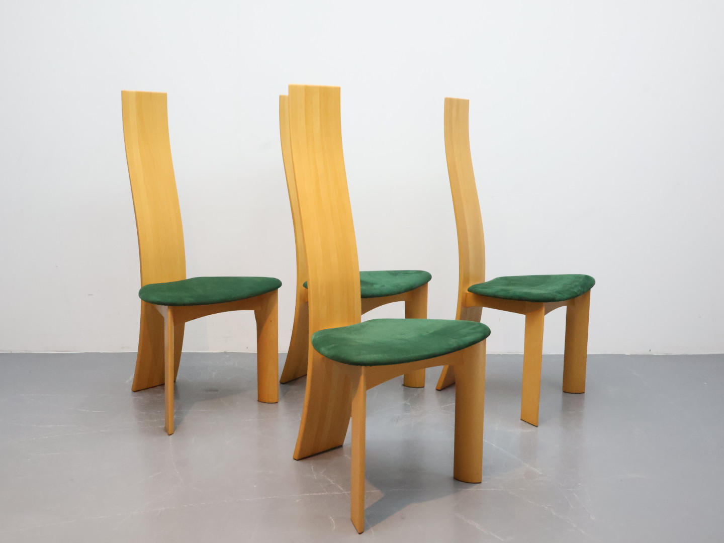 Vintage eetkamerstoel / hout stof / groen / set van 4 Bob van den Berghe