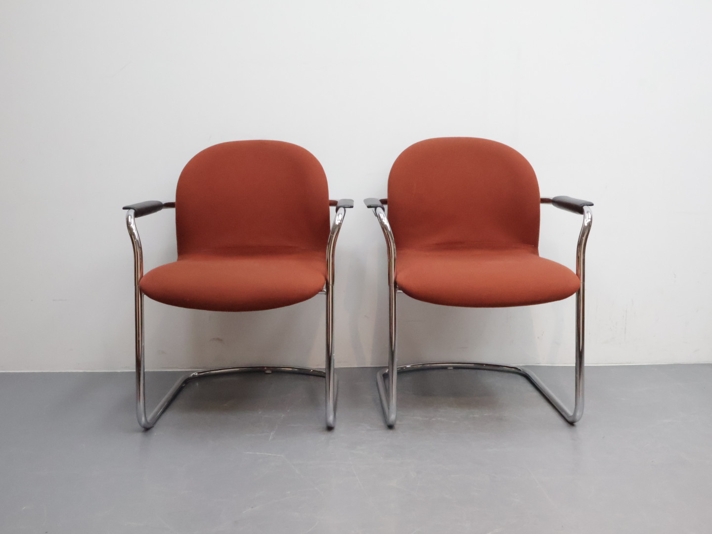 Vintage buisframe fauteuils / buisframe stof / metaal rood / armleuning