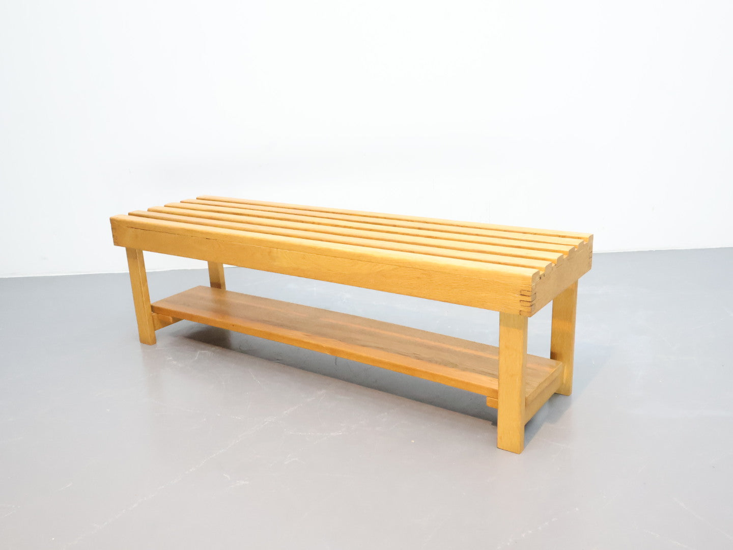 Vintage lattenbank | Handgemaakt | blond eiken